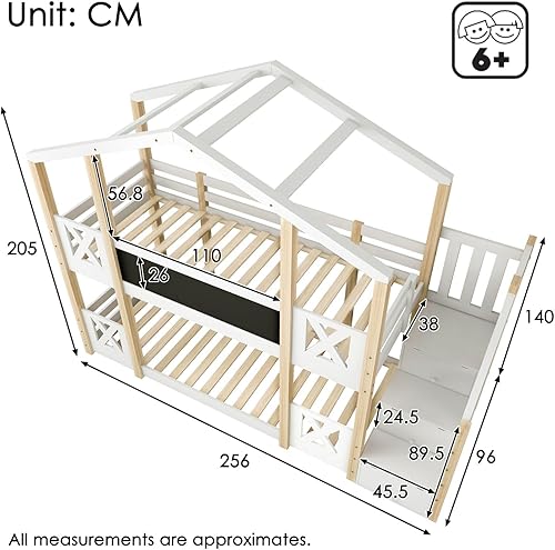 Lit superposé 90 x 200 cm, lit Enfant cabane dans l'arbre avec Rangement escalier et Protection Contre Les Chutes, Cadre de lit Enfant loft - Nail Gallerys
