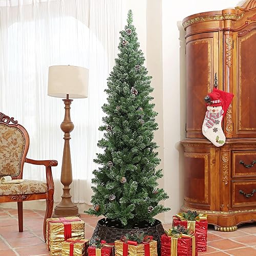 HOMCOM Sapin de Noël Artificiel 180 cm, Arbre de Noël Slim, avec Support en Acier Pliable, 618 Branches épines, décoration de Noël Effet réaliste, Vert - Nail Gallerys