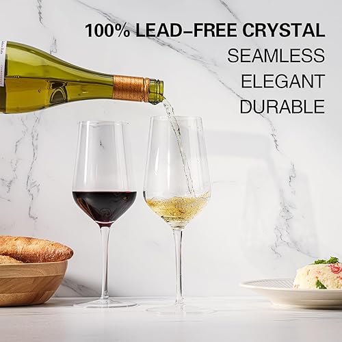 WOTOR Lot de 4 verres à vin en cristal soufflé à la main avec longue tige, verres à vin rouge et blanc de 430mL avec excellent emballage cadeau, verres à vin légers et modernes - Nail Gallerys