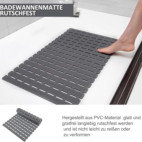 Tapis de Baignoire Antidérapant, Tapis de Bain 68x 40 cm, Tapis de Sol de Douche Lavable en Machine, Tapis de Douche en PVC, avec Ventouses et Trous de Drainage, pour Douche, Baignoire, Gris Clair - Nail Gallerys