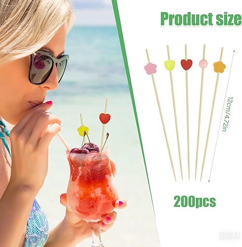Xmart Lot de 200 brochettes à cocktail en bois de 12 cm - 4 formes - Convient pour les desserts, collations aux fruits, fêtes, bars, anniversaires, restaurants, brochettes (multicolore) - Nail Gallerys