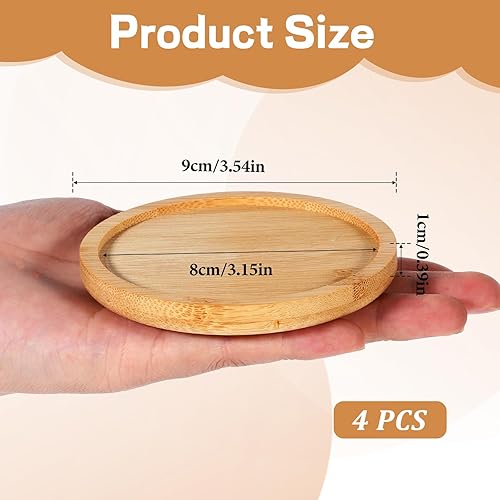 Lot de 4 plateaux décoratifs rustiques en bambou - Plateau rond en bois de bambou - Décoration d'intérieur vintage - Boules parfumées - Décoration de table - 8,9 cm - Couleur bois de bambou - Nail Gallerys