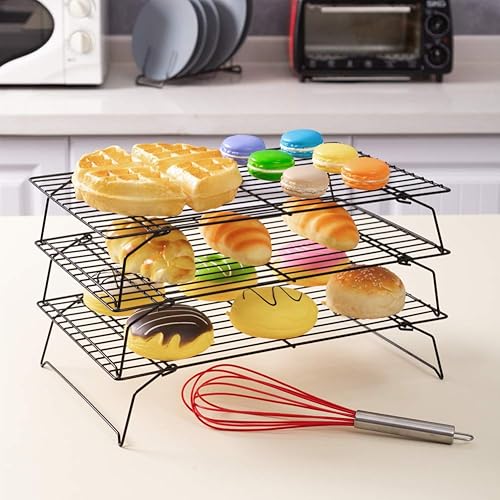 Somine Grille de refroidissement à 3 niveaux pour la cuisson - Anti-adhésive et empilable - Plateaux de refroidissement pliables pour gâteaux à pain, biscuits, gâteaux et pâtisseries - 40 x 25 x 22 cm - Nail Gallerys