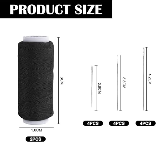 2 Morceaux De Fil De Couture Noir, 12 Aiguilles Métalliques, Une Couleur Unie Simple, Des Outils De Couture Artisanale De Bricolage, Peuvent Être Cousus Par Machine Ou Manuel. - Nail Gallerys