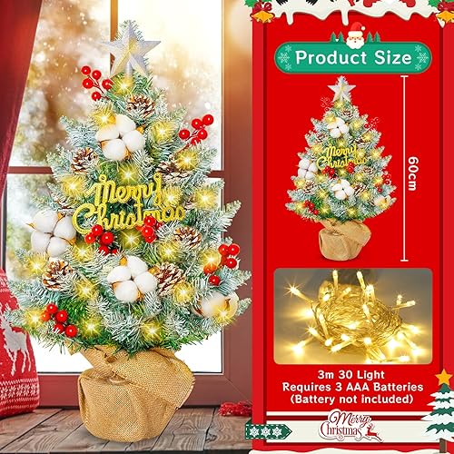 DONGQI Sapins de Noël 60 cm, Mini Sapin de Noel Artificiel, Mini Arbre avec lumières LED et Ornements, Décoration pour Table Bureau Accueil Décoration - Nail Gallerys