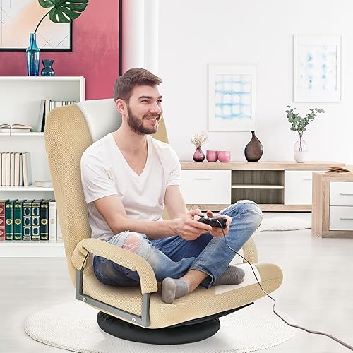 LIFEZEAL Chaise de Sol Pivotante, Fauteuil de Sol Rembourrée avec 5+2 Niveaux Réglables, Coussin d'Assise avec Accoudoirs, Chaise de Canapé Pliable, 87 x 55 x 75 cm, pour Salon Chambre (Rose + Gris) - Nail Gallerys