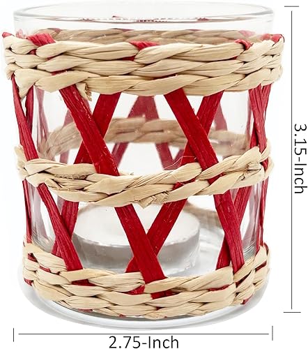 Lot de 2 photophores en rotin tissé – En jonc de mer naturel tissé à la main – Photophore décoratif pour table de salle à manger, cuisine - Nail Gallerys