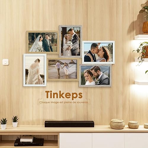 Tinkeps Cadre photo en collage, couleurs mixtes, 6 cadres pour photos de 10x15 cm, sans montage nécessaire, peut être suspendu verticalement ou horizontalement au mur - Nail Gallerys