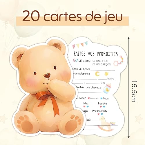 20 Carte Pronostic Baby Shower Francais, Gender Reveal Ourson Mignon, Baby Shower Jeux pour Fête Prénatale Party Révélation du Genre Fille ou Garço Gender Reveal Decoration Souvenir - Nail Gallerys