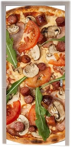 Stickers Porte Pizza Poster Porte Trompe L'oeil, Effect 3D Pizza Autocollant, Auto-Adhésif Papier Peint Mural Chambre Salon Mur Décoration Art Sticker Muraux 88x200 cm m6915 - Nail Gallerys