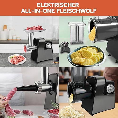 Faazy Hachoir à viande électrique - Râpe à légumes, fromage, parmesan - Machine à salade, saucisses - 12 embouts - Acrylonitrile butadiène styrène (ABS), Métal - Nail Gallerys