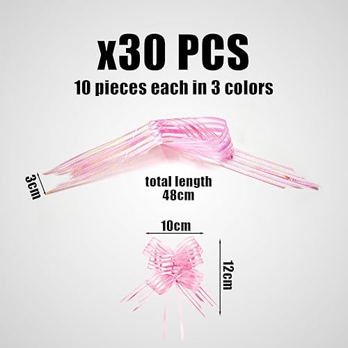 DAZZLUXE Lot de 30 rubans pour voitures de mariage, rubans pour emballage cadeau, paniers cadeaux, nœuds parfaits pour les mariages, Noël (rose, blanc, transparent) - Nail Gallerys