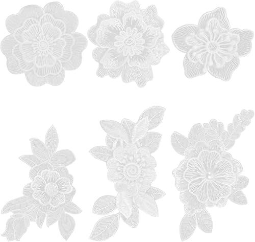 EXCEART 6pièces Patches Fleur Dentelle Blanche pour Couture DIY Écussons Appliqués Décoratifs pour Vêtements Sacs Et Projets Artisanat - Nail Gallerys