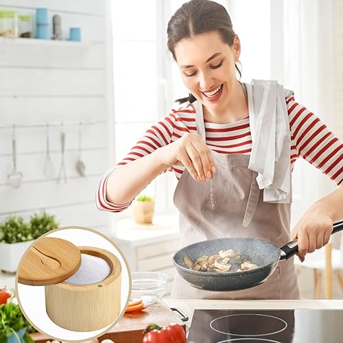 Lot de 2 boîtes à sel rondes en bambou avec couvercle et cuillère, boîte de rangement pour épices, poivre et épices, boîte à sel pour la cuisine - Nail Gallerys