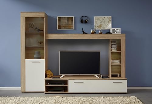 trendteam smart living Ensemble de Meuble Salon avec Beaucoup d'espace de Rangement, Matériau en Bois, chêne scié/Blanc Brillant, 240 x 185 x 195,5 cm - Nail Gallerys