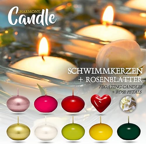 CANDLE HARMONY© Bougies flottantes 12 STK Ø 40 mm avec pétales de rose 2x GRATUIT Couleurs festives Bougie flottante Anniversaire Saint Valentin Pâques Noël Christmas Candles Bougies (Rouge) - Nail Gallerys