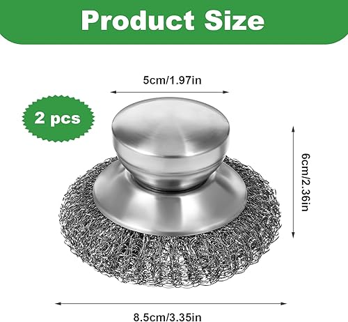 Abeillo Lot de 2 éponges en laine d'acier inoxydable - Brosse à récurer avec poignée en métal avec poignée en acier inoxydable - Nettoyant de cuisine pour casseroles, poêles, barbecues, éviers - Nail Gallerys