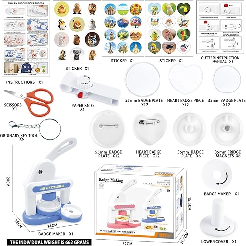 Machine a Badge 38+55+coeur,Machine à Faire des Badges Avec 85 Accessoires et Cutter Circulaire,Pin's Personnalisable,Press à Badge Convient Pour Les Fêtes, Les Cadeaux Pour Enfants, Les Adultes - Nail Gallerys