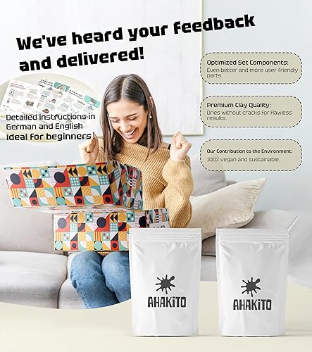 Ahakito DIY Set de argile autodurcissante pour débutants à domicile, incluant argile à séchage à l’air, Outils, Peintures acryliques, Pinceaux et une instruction, Convivial pour les débutants - Nail Gallerys