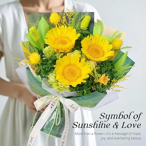 Bouquet de Tournesols avec Vase, Bouquet Éternel, Fleurs Préservées Réelles, Cadeaux pour Femme, Épouse, Petite Amie pour Son Anniversaire, Son Anniversaire de Mariage, La Fête des Mères - Nail Gallerys