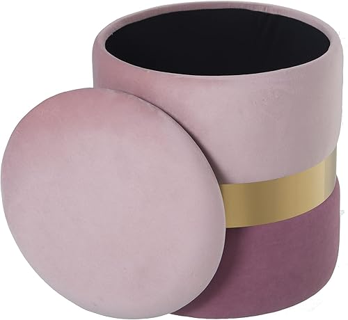 DRW Pouf de Rangement en Bois + DM, métal et Polyester 2 Tons 37 x 43 x 7 cm, Rose et Or, 7 x 43 x 7 cm - Nail Gallerys