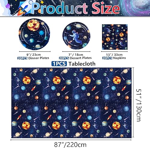 QUERICKY Décorations pour une fête dans l'espace pour 20 invités, comprenant des assiettes en papier, des serviettes, une nappe pour une fête d'anniversaire d'enfants sur le thème du système solaire - Nail Gallerys
