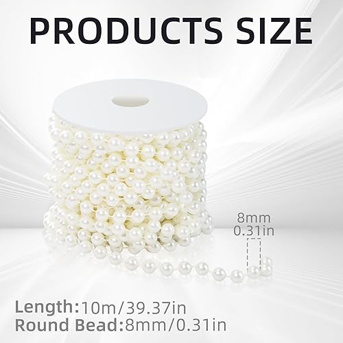 Guirlande de perles de 10 m, Ruban chaîne de perles de 8 mm perles artificielles, cordon de perles de mariage pour décoration de fête de mariage, anniversaire, baptême, table, bricolage(beige) - Nail Gallerys