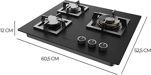 Cecotec Plaque de Gaz 1 Feu pour Gaz Naturel et Butane Bolero Squad G 1800S Eternal Nano Glass. 5,6 kW, Verre Noir Mat, Grille Individuelle en Fonte, Brûleur Eternal avec Support WOK - Nail Gallerys