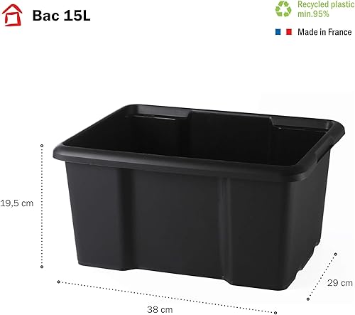 Sundis Bac de rangement 30L, lot de 10, en plastique recyclé noir, L.46,5xl.36,5x H23cm, empilable et superposable, multiusage, idéal pour l’atelier, le bricolage ou le transport - Nail Gallerys