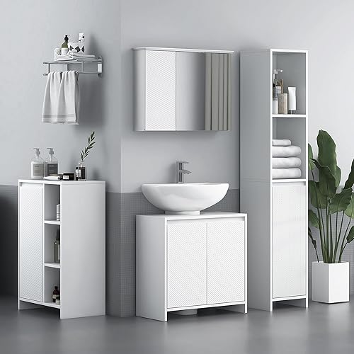 HOMCOM Armoire Murale Salle de Bain Armoire de Toilette avec Miroir étagères réglables et 2 Portes - 65l x 15P x 49H cm - Blanc - Nail Gallerys
