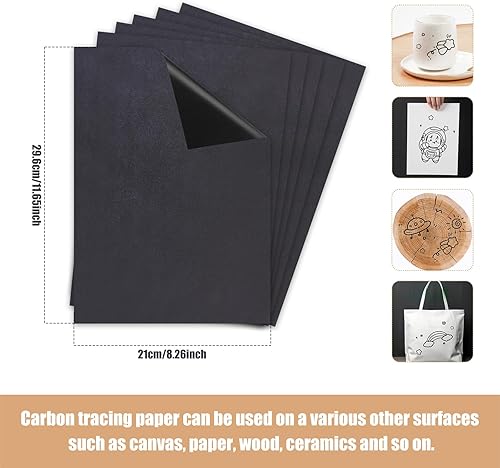 100 Feuilles Papier de Copie Carbon, Papier Carbone Noir, Papier Carbone pour Le Transfert, Feuilles de Transfert Carbone A4 pour Le Toile Bois Papier Toile (21 x 29,7CM) - Nail Gallerys