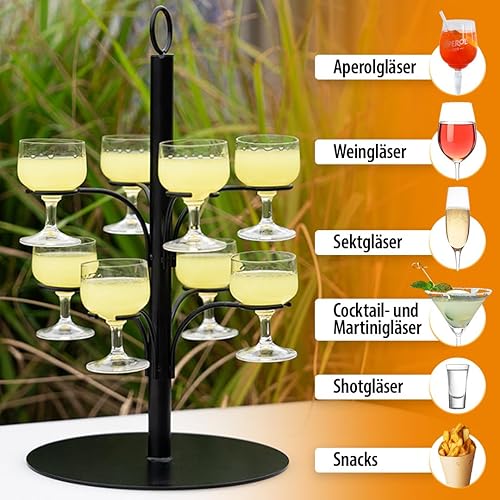 SpritzUpYourLife Tour de boissons sans montage – Support Aperol pour 8 verres – Décoration amusante JGA & Aperol – Tour à cocktail pour l'apéritif Sarti Rosa (noir) - Nail Gallerys