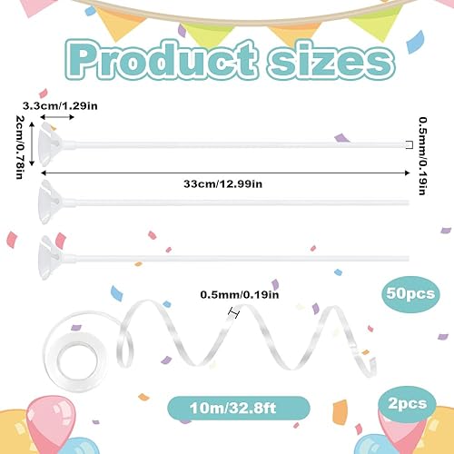 CAREDGO Kit de Support Pour Ballon - 50 PCS Tige Avec 2 Bandes Porte - Bâtons en Plastique Réutilisables Blancs Pour Mariage, Anniversaire, Fête - Nail Gallerys