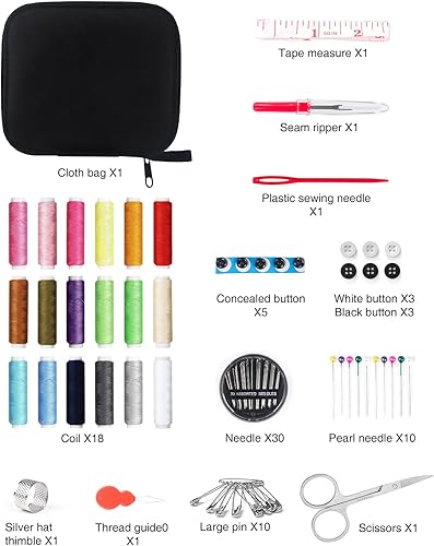 Kazigak Kit de couture avec accessoires de couture, kit de couture de voyage pour débutants, voyageurs, avec rouleaux de fil, aiguilles à coudre, fil, dé à coudre, mètre ruban, etc - Nail Gallerys