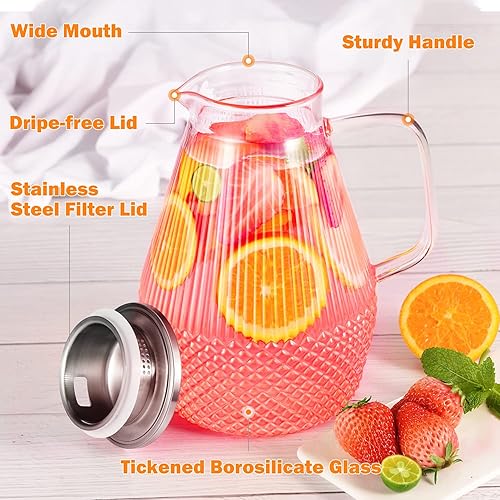 Carafe Eau, veecom 2,4 Litres Carafe Verre avec Couvercle, Pichet en Verre Borosilicaté avec Brosse, Pichet à Eau pour thé Glacé, Lait, Jus, Boisson Froide et Chaude - Nail Gallerys