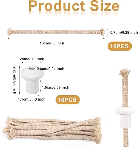 10pcs 0,7cm Mèches de Lampe à Huile Rondes avec 10 Supports, 16cm Mèches de Bougie en Coton Mèches de Lanterne à Huile pour Lampe à Bougie Torche Lampe à Kérosène Brûleur de Bougie à Alcool - Nail Gallerys