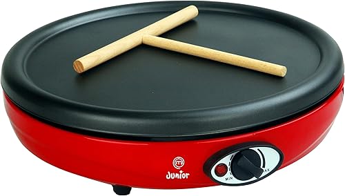 Masterchef Junior - Easy Party 2 en 1 Crêpière Électrique - 2 Plaques Interchangeables pour Crêpes et Mini Crêpes - Puissance 1000W - Revêtement Anti-Adhésif - Inclut Râteau à Crêpes - Nail Gallerys