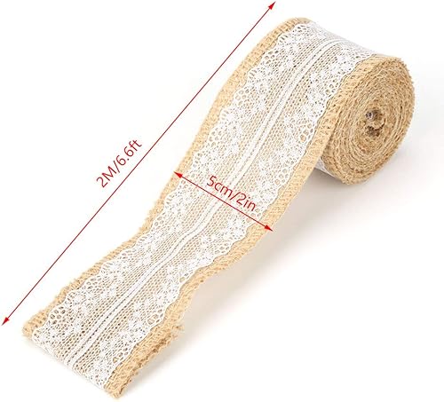 6pcs Rouleaux Ruban de Toile de Jute Naturels 2 mètres Rouleaux de Toile de Jute Blanc Dentelle Hesse pour Décorations de Mariage Rustique Fait Main Bricolage - Nail Gallerys