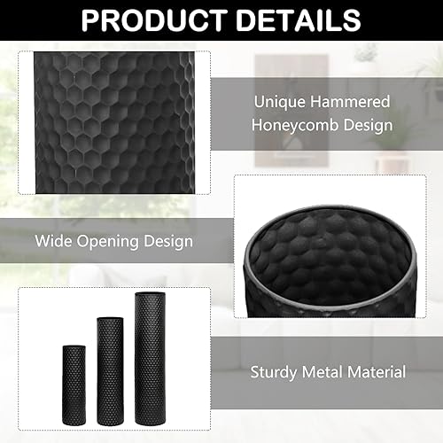 Grande Noir Vase Au Sol, 70/55/40 cm Métal Haut Vases Set de 3, Moderne Texture Nid d'abeille Grandes Vase Au Sol pour Salon Salle À Manger Chambre À Coucher Couloir - Nail Gallerys
