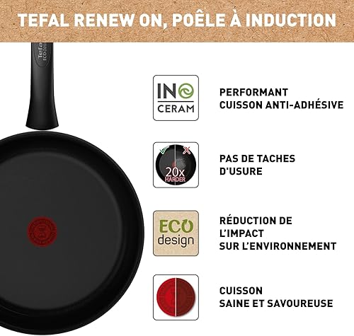 Tefal Renew On Poêle 24 cm, Induction, Revêtement céramique antiadhésif, Surface résistante, Eco-Design, Indicateur de chaleur C4350432 - Nail Gallerys