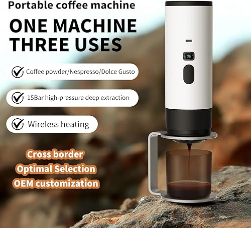Générique Machine a Cafe Portable, 3 En 1 Cafetière Portable Avec Écran LED et Connecteur Type-C, Cafetières à Multi Capsules Avec Chauffage Automatique Pour Le Camping, Bureau, Maison, Voiture - Nail Gallerys