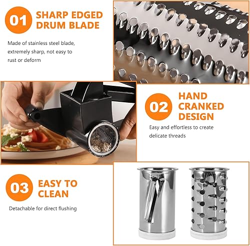 PZJFH Râpe à parmesan, râpe à fromage avec 3 rouleaux de rabot grossier et fin en acier inoxydable, hachoir à fromage à manivelle pour râper sans effort le fromage dur, le chocolat, les légumes - Nail Gallerys