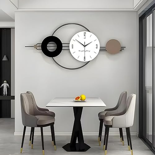 ClockUniverse Grande horloge murale - 80 cm x 37 cm - Noire et blanche - Horloge à quartz silencieuse - Montre moderne surdimensionnée pour salon, bureau, chambre à coucher - Design élégant, durable - Nail Gallerys