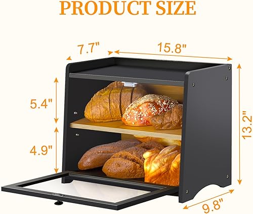 RayLove Boîte à pain en bambou - Boîtes à pain en bois - 2 couches - Utilisé pour le stockage du pains - À monter soi-même (Noir) - Nail Gallerys