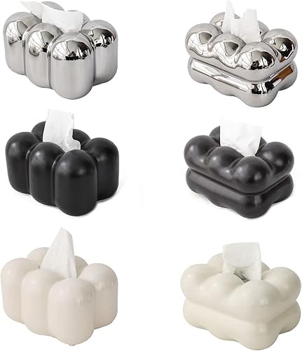 Boîte à mouchoirs moderne en céramique avec tiroir pour salon et salle à manger Argenté/blanc/noir - Nail Gallerys