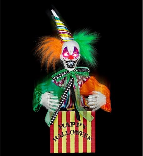WIDMANN MILANO PARTY FASHION W 10997 – Clown sautant et rieur dans une boîte, avec yeux LED rouges lumineux et musique de cirque, activé par capteur sonore, 37 cm, décoration Halloween, fête à thème - Nail Gallerys