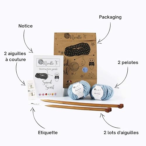 Needle It® Kit Tricot pour débutant complet avec aiguilles à tricot – Tour de cou en laine à tricoter soi-même - Snood - Pour enfant ou adulte - Idée Cadeau - Loisir créatif - Travaux manuels - Nail Gallerys