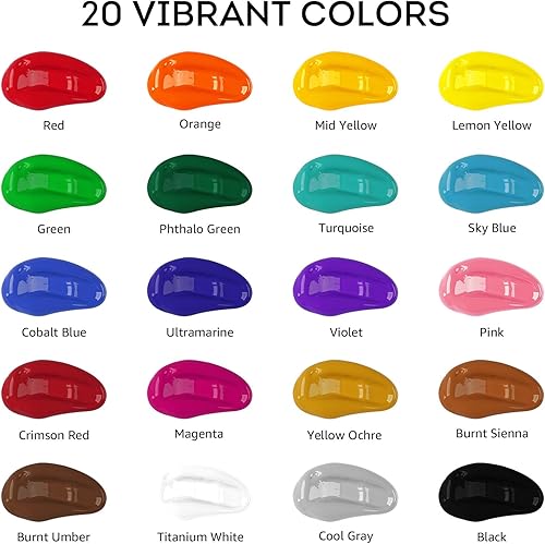 ABEIER Lot de 20 peintures acryliques en vrac, 250 ml, finition mate, pigments riches, peintures non toxiques pour peinture sur toile, bois, céramique, idéal pour les débutants et les étudiants - Nail Gallerys