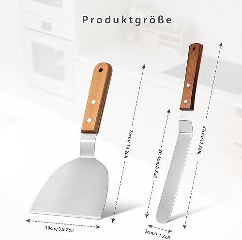 Ensemble de Spatules en Acier Inoxydable, Spatule à Steak de 10 Pouces et Spatule à Crème de 8 Pouces avec Poignées en Bois, Cuisine Polyvalents pour Cuisson, Grillades et Décoration de Gâteaux - Nail Gallerys