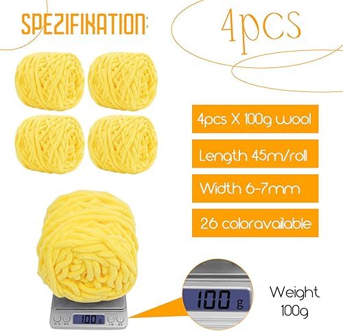 Uiopa Pelote de Laine 4 x 100g, Fil Crochet Grosse Laine à Tricoter à La Main, Laine Douce au Crochet pour Couvertures, Pulls, Écharpes, Chapeaux, Bricolage (Crème) - Nail Gallerys